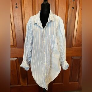 Citizens of Humanity Kayla Striped Oversized Cotton Button Down Shirt blue large